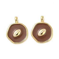 Rack Plating Brass Enamel Pendants, Long-Lasting Plated, Cadmium Free & Lead Free, Flat Round with Rugby Charm, Real 18K Gold Plated, 18x14x2mm, Hole: 3x2mm(KK-P261-03G)