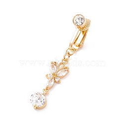 Butterfly Cubic Zirconia Charm Belly Ring, Clip On Navel Ring, Non Piercing Jewelry for Women, Golden, 45mm(AJEW-F057-15G)