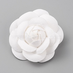 Camellia Shaped Velet Lapel Pin, Alloy Exquisite Brooch for Women, White, 63.5x62x26.5mm, Pin: 0.5mm(JEWB-WH0010-50C)