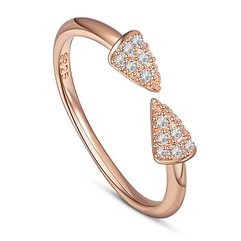 SHEGRACE 925 Sterling Silver Cuff Rings, Open Rings, with Grade AAA Cubic Zirconia, Arrow, Rose Gold, Size 6, 16.2mm