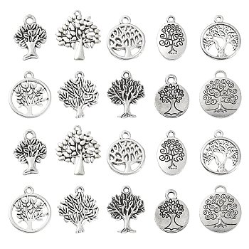 100Pcs 10 Style Tibetan Style Alloy Pendants, Cadmium Free & Nickel Free & Lead Free, Tree of Life, Antique Silver, 13.5~28x10~24x1~2.5mm, Hole: 1.2~4mm, 10Pcs/style