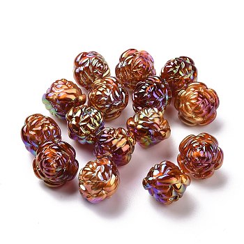 UV Plating Rainbow Iridescent Acrylic Beads, with Gold Foil, Rose, Sienna, 19x19x18mm, Hole: 2.5mm