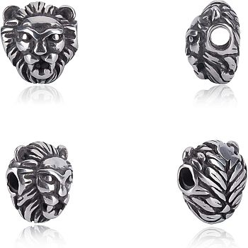 304 Stainless Steel Beads, Lion Head, Antique Silver, 12x11x6mm, Hole: 1.2mm, 6pcs/box