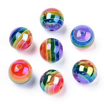 Stripe Resin Beads, AB Color, Rondelle, Blue, 15.5~16x13.5~14.5mm, Hole: 2.5~3.5mm