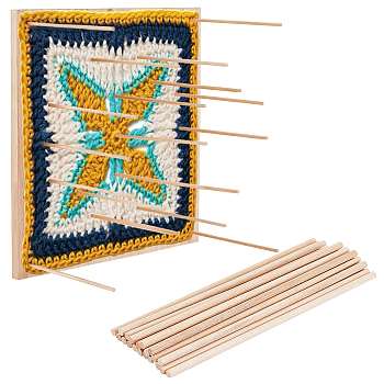CHGCRAFT Square Wood Crochet Blocking Board, Knitting Loom, with Round Wooden Sticks for Making Cushions, Scarves, Hats, Headbands, Shawl, Sun Pattern, Board: 300x300x12mm, 1pc, Sticks: 150x4mm, 20pcs