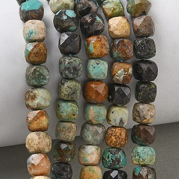 Natural African Turquoise(Jasper) Beads Strands, Cube, Faceted, 6x6x5.5~6mm, Hole: 0.9mm, about 66pcs/strand, 14.84''(37.7cm)