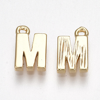 Brass Charms, Nickel Free, Letter, Golden, Letter.M, 8.5x5.5x1.5mm, Hole: 0.8mm