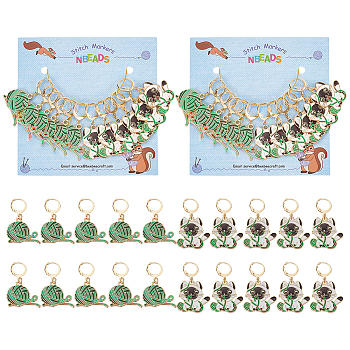 Alloy Enamel Yarn Ball & Cat Charm Locking Stitch Markers, Golden Tone 304 Stainless Steel Lobster Claw Clasp Locking Stitch Marker, Mixed Color, 3.7~4.2cm, 12pcs/set