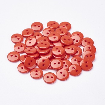 2-Hole Flat Round Resin Sewing Buttons for Costume Design, Coral, 11.5x2mm, Hole: 1mm