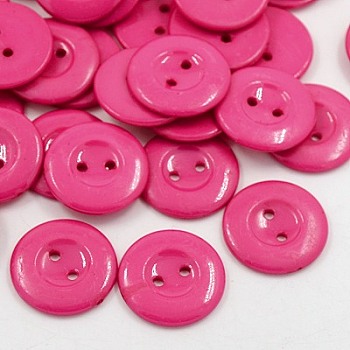 Acrylic Sewing Buttons for Costume Design, Plastic Shirt Buttons, 2-Hole, Dyed, Flat Round, Fuchsia, 25x3mm, Hole: 2mm