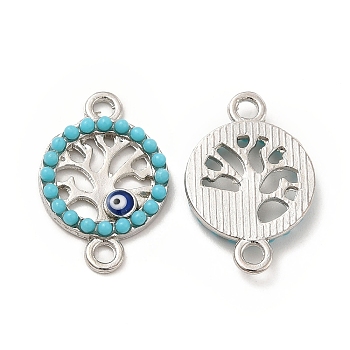 Alloy Enamel Connector Charms, with Synthetic Turquoise, Tree Links with Blue Evil Eye, Nickel, Platinum, 21x14x2.5mm, Hole: 1.8mm