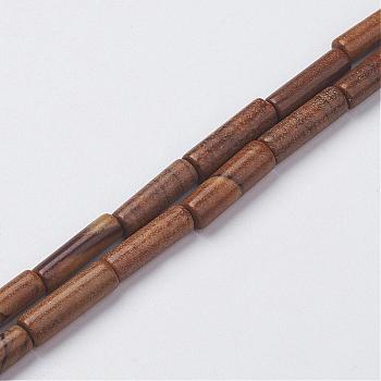 Natural Wood Lace Stone Beads Strands, Tube, 13~14x3.5~5mm, Hole: 1mm, about 29pcs/strand, 15.1~15.7 inch(385~400mm)