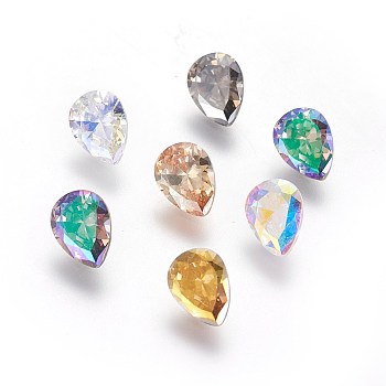 Electroplated Cubic Zirconia Pointed Back Cabochons, teardrop, Faceted, Mixed Color, 8x6x3.5mm