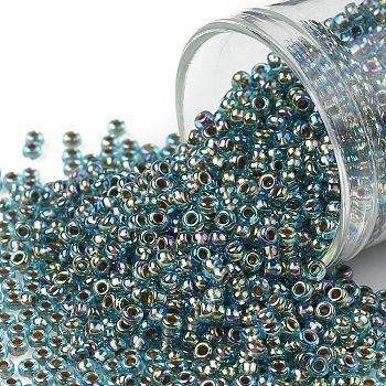 TOHO Round Seed Beads, Japanese Seed Beads, (995) Gilt Lined AB Aqua, 11/0, 2.2mm, Hole: 0.8mm, about 1110pcs/10g