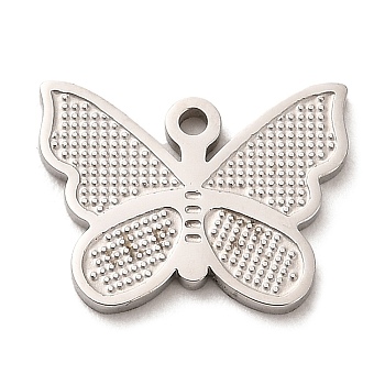 304 Stainless Steel Pendants, Butterfly Charm, Stainless Steel Color, 11.5x15x1mm, Hole: 1.2mm