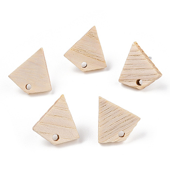 Ash Wood Stud Earring Findings, with 304 Stainless Steel Pin, Fan, 16.5x15.5mm, Hole: 1.8mm, Pin: 0.7mm