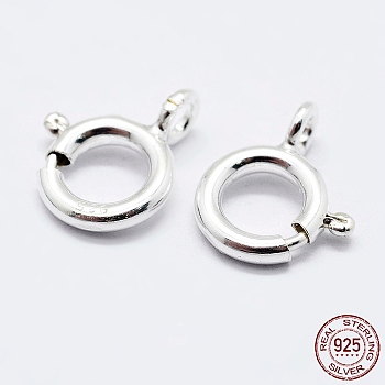 925 Sterling Silver Spring Ring Clasps, Ring, with 925 Stamp, Silver, 9x7x1.5mm, Hole: 1.5mm