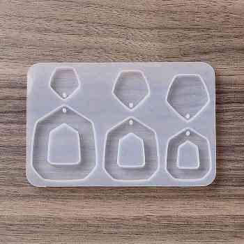 DIY Pendant Silicone Molds, Resin Casting Molds, for UV Resin, Epoxy Resin Jewelry Making, Polygon, 75x113x6mm, Hole: 1.6mm, Inner Diameter: 19~44.5x17.5~37.5mm