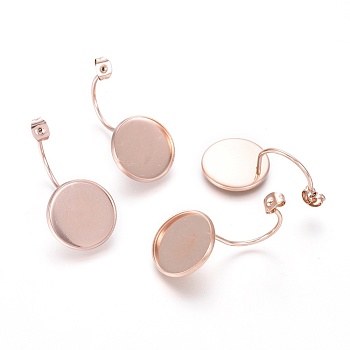 Ion Plating(IP) 304 Stainless Steel Ear Nuts, Butterfly Earring Backs for Post Earrings, Flat Round Cabochon Settings, Rose Gold, Tray: 16mm, 35x17.5x16mm, Hole: 0.8mm