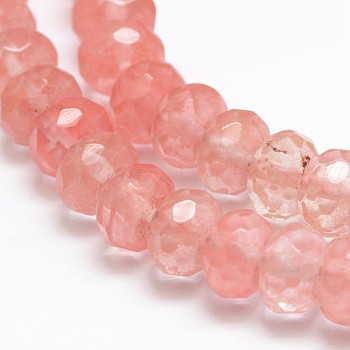 Cherry Quartz Glass Beads Strands, Faceted Rondelle, 8x5mm, Hole: 1mm, about 68pcs/strand, 15.2 inch