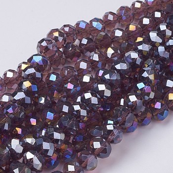 Electroplate Glass Beads Strands, AB Color Plated, Faceted, Rondelle, Purple, 10x7mm, Hole: 1.4mm, about 70~72pcs/strand