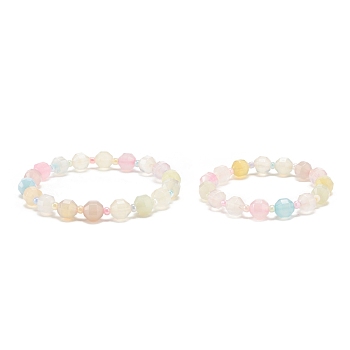2Pcs 2 Size Natural Agate Round Beaded Stretch Bracelets Set with Glass Seed, Gemstone Jewelry for Women, Colorful, Inner Diameter: 1-3/4~2-1/8 inch(4.3~5.4cm)
