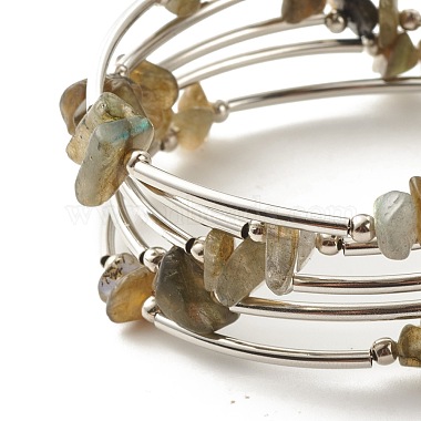 5-bracelets enveloppants en perles de labradorite naturelle à boucles pour femmes(BJEW-JB01517-07)-4