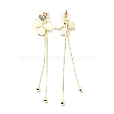 Crystal Rhinestone Heart with Clover Dangle Stud Earrings(EJEW-C037-09LG)-2