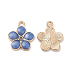 Alloy Pendants, with Enamel, Flower Charm, Golden, Cornflower Blue, 17x14.5x2mm, Hole: 1.7mm(ENAM-M052-08G-A)