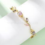 Brass Micro Pave Cubic Zirconia Link Bracelets for Women, Leaf, Long-Lasting Plated, Rack Plating, Lead Free & Cadmium Free, Real 18K Gold Plated, 7-3/4 inch(19.8cm)(BJEW-H209-03G)