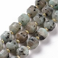 Natural Sesame Jasper Beads Strands, with Seed Beads, Faceted Bicone Barrel Drum, 9~10mm, Hole: 1.2mm, about 29~32pcs/strand, 14.45~14.84 inch(36.7~37.7cm)(G-G990-F13)