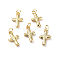 Textured Brass Pendants, Long-Lasting Plated, Cross, Real 18K Gold Plated, 18.7x10.2x2.2mm, Hole: 3.3mm(X-ZIRC-G160-52G)