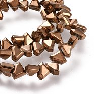 Electroplate Non-Magnetic Synthetic Hematite Beads Strands, Triangle, Faceted, Copper Plated, 6x8x3.5mm, Hole: 1mm, about 70~73pcs/strand, 15.35 inch(39cm)(G-M359-01E)