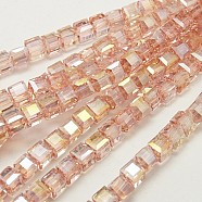Electroplate Glass Beads Strands, AB Color Plated, Faceted, Cube, Misty Rose, 7~8x7~8x7~8mm, Hole: 1mm, about 72pcs/strand, 19.8 inch(X-EGLA-D018-8x8mm-69)