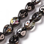 Transparent Electroplate Glass Beads Strands, Rainbow Plated, Teardrop, Black, 11x9x6.6mm, Hole: 1.1mm, about 55pcs/strand, 24.25 inch(61.6cm)(GLAA-C025-02L)