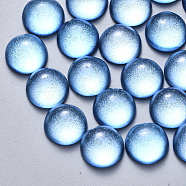 Transparent Spray Painted Glass Cabochons, with Glitter Powder, Half Round/Dome, Deep Sky Blue, 12x6mm(GLAA-S190-013C-C01)