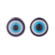 Flat Round with Evil Eye Stud Earrings, Brass Jewelry for Women, Blue, 16.5x13.5mm, Pin: 0.7mm(EJEW-JE04797)