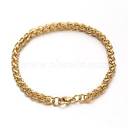 304 Stainless Steel Wheat Chains Bracelets, with Lobster Clasps, Golden, 8-1/4 inch(210mm), 5mm(BJEW-O091-04G)