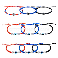 9Pcs 9 Style Glass Evil Eye & Alloy Link Bracelets Set, Tortoise & Flower & Hamsa Hand Adjustable Bracelets for Women, Mixed Color, 1-1/2~4-1/2 inch(37~115mm), 1Pc/style(BJEW-FI0001-31)