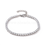 304 Stainless Steel Rhinestone Strass Chain Bracelets, Rhinestone Cup Chains, with Lobster Claw Clasps, Crystal, Stainless Steel Color, 6-1/2 inch(16.5cm)(STAS-B021-14P-A)