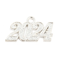 Alloy Numbers Pendants, 2024 Charm, Silver, 18x31.5x1.8mm, Hole: 3mm(PALLOY-D028-01S)