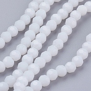 Faceted(32 Facets) Glass Beads Strands, Round, White, 4mm, Hole: 1mm, about 88~90pcs/strand, 28~30cm(EGLA-J042-4mm-26)