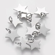 304 Stainless Steel Charms, Star, Stainless Steel Color, 10x10.6x1.1mm, Hole: 4mm(STAS-Q201-T461S)