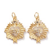 Brass Micro Pave Clear Cubic Zirconia Pendants, Sacred Heart, Long-Lasting Plated, with Jump Rings, Real 18K Gold Plated, 22x17x4mm, Hole: 3mm(ZIRC-H117-01G)