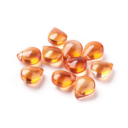 Transparent Glass Beads, with Glitter Powder, Dyed & Heated, Teardrop, Orange, 12x9x6mm, Hole: 1mm(X-EGLA-L026-A02)