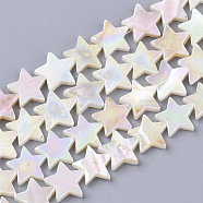 Freshwater Shell Beads Strands, AB Color Plated, Undyed, Star, Creamy White, 12~13x12~13x3mm, Hole: 0.9mm, about 38~40pcs/strand, 15.33 inch(38.95cm) (SHEL-N026-07B)