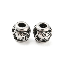 316 Surgical Stainless Steel  Beads, Fish, Antique Silver, 10.5x10mm, Hole: 4mm(STAS-Q304-41AS)
