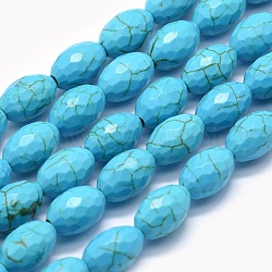 Synthetic Turquoise Beads Strands, Rice, Faceted, 12x8mm, Hole: 1.2mm, about 32pcs/strand, 15.15 inch(38.5cm)(G-E506-04A)