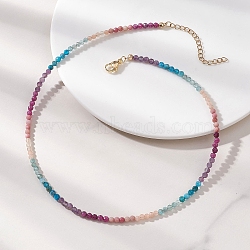 3.5MM Faceted Round Natural Rhodonite & Amethyst & Apatite & Sunstone & Ruby Beaded Necklaces, with 304 Stainless Steel End Chains, Golden, Colorful, 15.55 inch(39.5cm)(NJEW-JN05973)