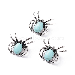 Synthetic Turquoise Brooch, with Alloy Findings and Glass, Spider, Antique Silver, 34~35x41~42x7mm, Hole: 3x5mm(G-A176-C15-1)